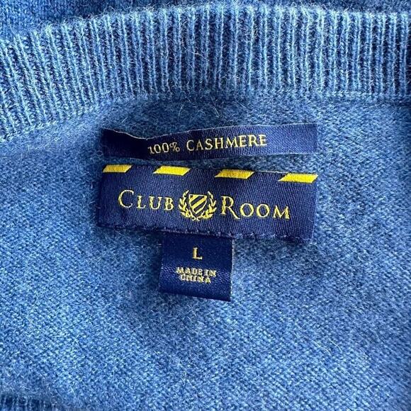 Club Room 100% Cashmere Sweater Men Large  V Neck Blue Preppy Bus Casual Large L - Picture 4 of 6